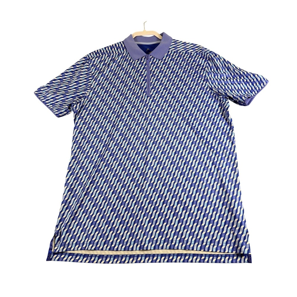Head Golf Mens Blue Purple Geometric 1/4 Zip Short Sleeve Polo Shirt Large